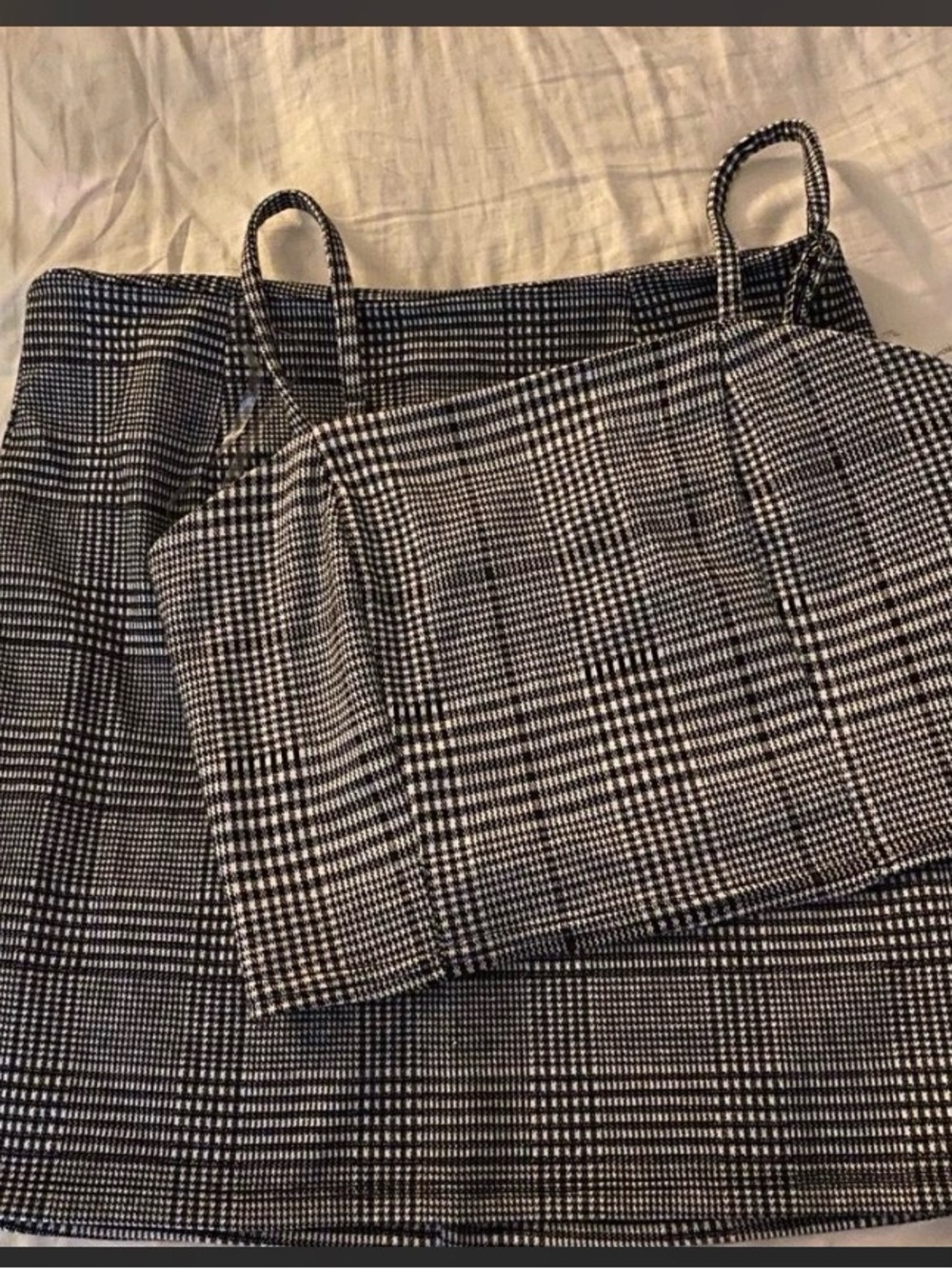 Vintage Blāshe Plaid Mini Skirt with Matching Cropped Top - Black & White